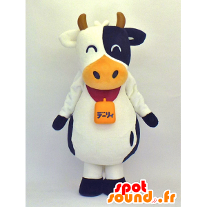 Moo-cow chan maskot, svartvit ko, skrattar - Spotsound maskot