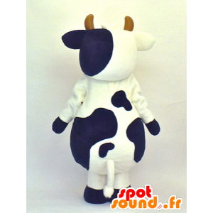 Moo-cow chan maskot, sort og hvid ko, griner - Spotsound maskot