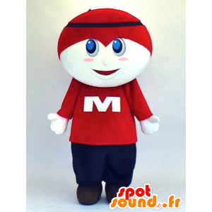 Mascotte de garçon blanc en tenue bleue et rouge - MASFR27351 - Mascottes Yuru-Chara Japonaises