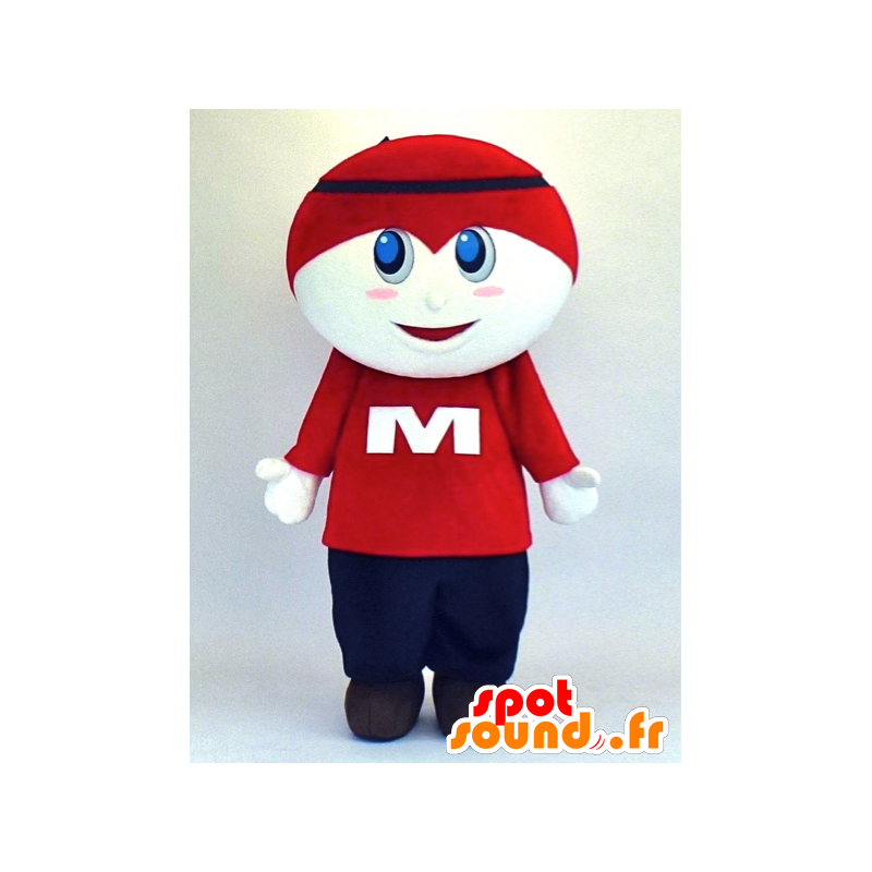 Bianco ragazzo mascotte in abito blu e rosso - MASFR27351 - Yuru-Chara mascotte giapponese