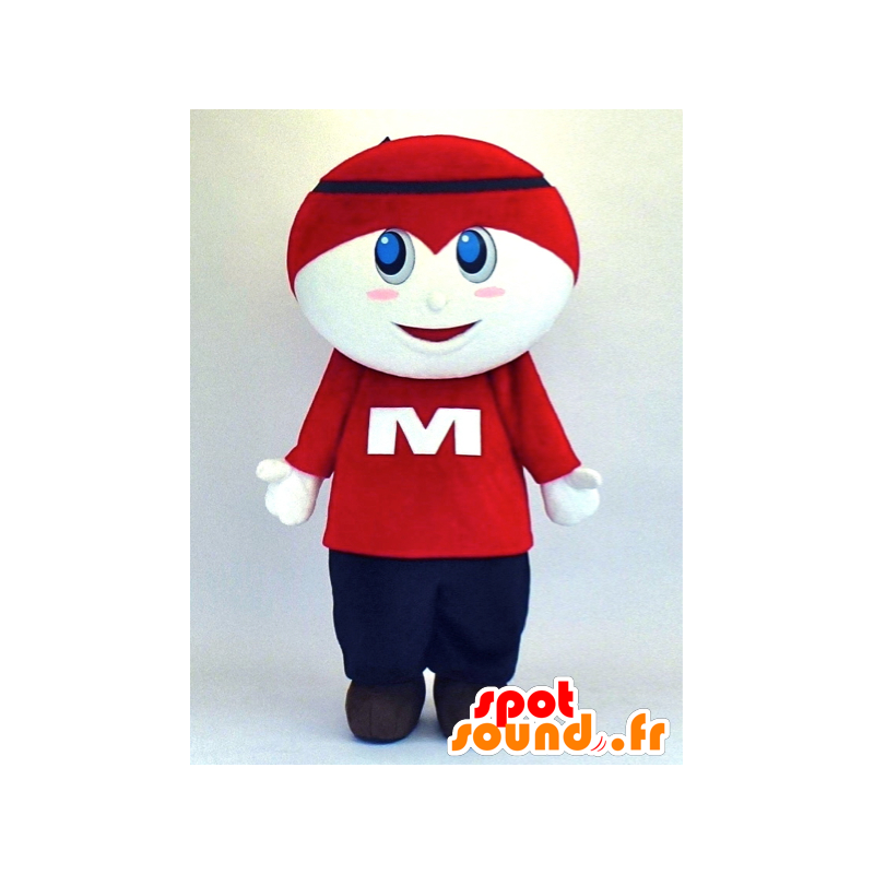 λευκό αγόρι μασκότ σε μπλε φόρεμα και κόκκινα - MASFR27351 - Yuru-Χαρά ιαπωνική Μασκότ