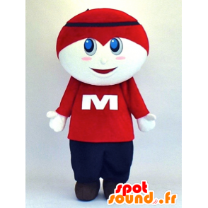 Mascotte de garçon blanc en tenue bleue et rouge - MASFR27351 - Mascottes Yuru-Chara Japonaises