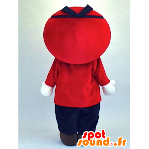 Vit pojkemaskot i blå och röd outfit - Spotsound maskot
