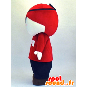 Mascotte de garçon blanc en tenue bleue et rouge - MASFR27351 - Mascottes Yuru-Chara Japonaises