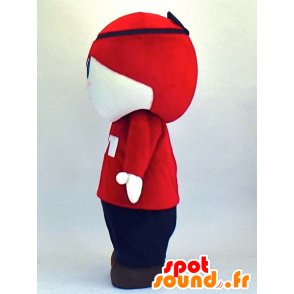 Mascotte de garçon blanc en tenue bleue et rouge - MASFR27351 - Mascottes Yuru-Chara Japonaises