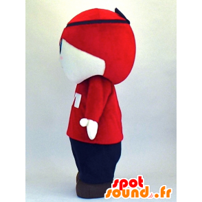 Bianco ragazzo mascotte in abito blu e rosso - MASFR27351 - Yuru-Chara mascotte giapponese