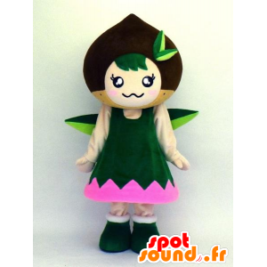 Kurimin mascotte, pupazzo di neve, verde elfo e rosa, allegro - MASFR27359 - Yuru-Chara mascotte giapponese