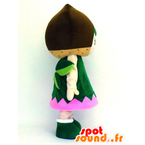 Mascotte de Kurimin, bonhomme, elf vert et rose, très souriant - MASFR27359 - Mascottes Yuru-Chara Japonaises