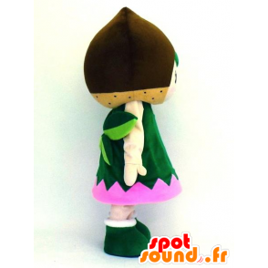 Kurimin mascotte, pupazzo di neve, verde elfo e rosa, allegro - MASFR27359 - Yuru-Chara mascotte giapponese