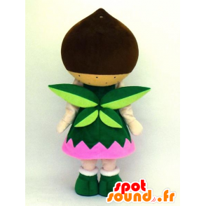 Kurimin maskotti, lumiukko, tonttu vihreää ja vaaleanpunaista, iloinen - MASFR27359 - Mascottes Yuru-Chara Japonaises