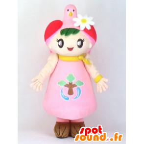 Mascot terminal-chan jente kledd i rosa med en fugl - MASFR27364 - Yuru-Chara japanske Mascots