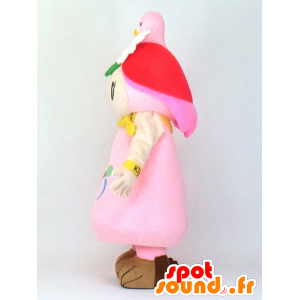 Mascotte de Borne-chan, fillette habillée en rose avec un oiseau - MASFR27364 - Mascottes Yuru-Chara Japonaises