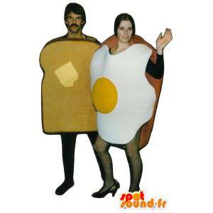 2 maskoter, et stekt egg og brød smørbrød - MASFR007062 - Fast Food Maskoter