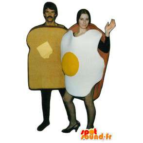 2 mascotes, um ovo frito e um sanduíche de pão - MASFR007062 - Rápido Mascotes Food