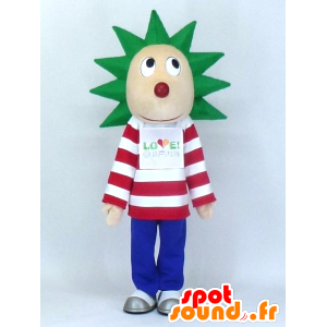 Mascotte de hérisson avec des cheveux verts et une marinière - MASFR27366 - Mascottes Yuru-Chara Japonaises