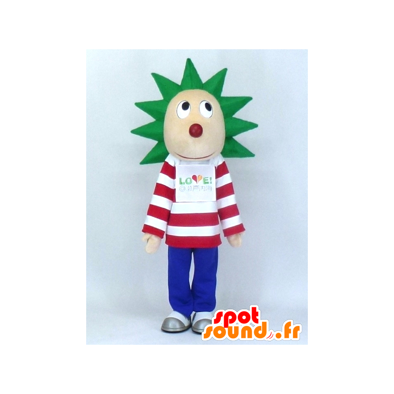 緑髪とストライプのセーターのハリネズミのマスコット-MASFR27366-日本のゆるキャラのマスコット