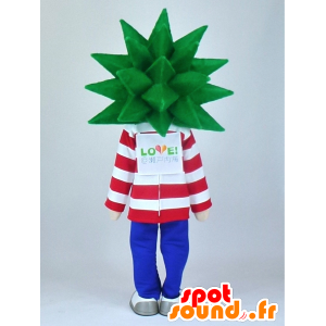 Mascotte de hérisson avec des cheveux verts et une marinière - MASFR27366 - Mascottes Yuru-Chara Japonaises