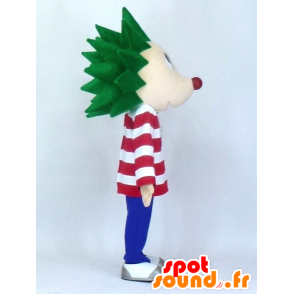 Mascotte de hérisson avec des cheveux verts et une marinière - MASFR27366 - Mascottes Yuru-Chara Japonaises