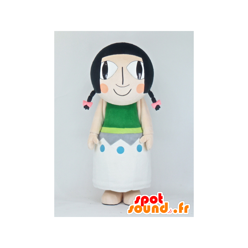 Kokeshi maskot, indisk brunette med en farverig kjole -