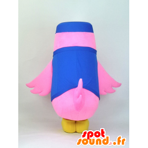 Aibado mascotte vestita in uniforme blu e giallo uccello rosa - MASFR27372 - Yuru-Chara mascotte giapponese