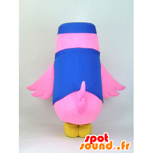 Mascotte de Aibado, oiseau rose et jaune habillé en uniforme bleu - MASFR27372 - Mascottes Yuru-Chara Japonaises