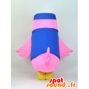 Mascot Aibado gekleed roze en gele vogel in blauw uniform - MASFR27372 - Yuru-Chara Japanse Mascottes