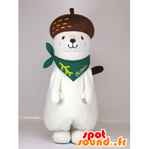 Mascotte de Okomin, hermine blanche avec un gland sur la tête - MASFR27376 - Mascottes Yuru-Chara Japonaises