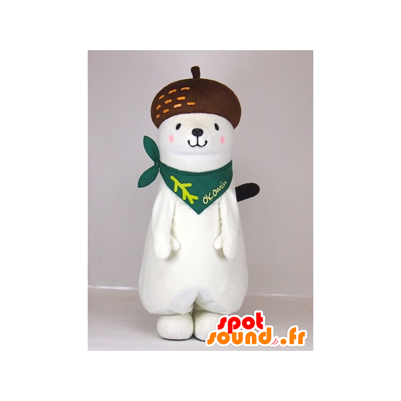 Okomin mascot, white ermine with a tassel on his head - MASFR27376 - Yuru-Chara Japanese mascots