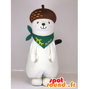 Okomin mascot, white ermine with a tassel on his head - MASFR27376 - Yuru-Chara Japanese mascots