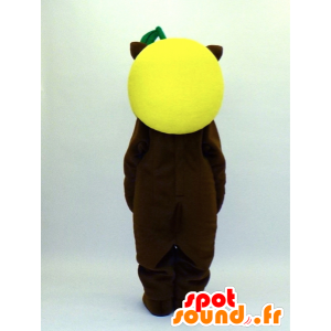 Mascotte de Miyazaki Hyi kun, chien marron avec une poire jaune - MASFR27377 - Mascottes Yuru-Chara Japonaises