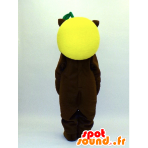 Mascotte de Miyazaki Hyi kun, chien marron avec une poire jaune - MASFR27377 - Mascottes Yuru-Chara Japonaises