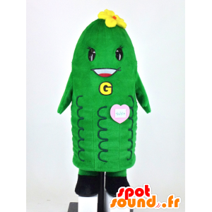 Mascotte de Chibi-Goya, cornichon vert géant et souriant - MASFR27380 - Mascottes Yuru-Chara Japonaises