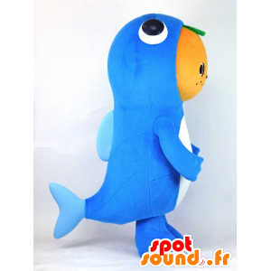 Mascot Mika Toto, peixe gigante, azul com uma cabeça de laranja - MASFR27383 - Yuru-Chara Mascotes japoneses