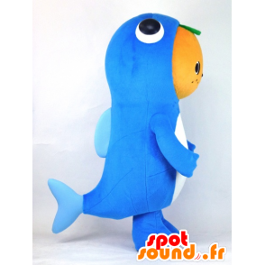 Mascotte de Mika Toto, poisson géant, bleu avec une tête d'orange - MASFR27383 - Mascottes Yuru-Chara Japonaises