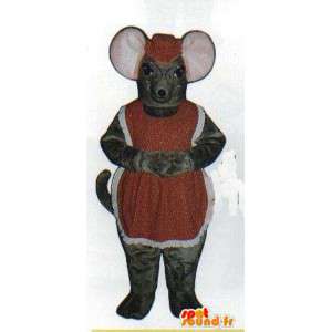 Mascotte de souris grise en tablier rouge - MASFR007068 - Mascotte de souris