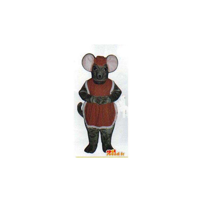 Mascotte de souris grise en tablier rouge - MASFR007068 - Mascotte de souris