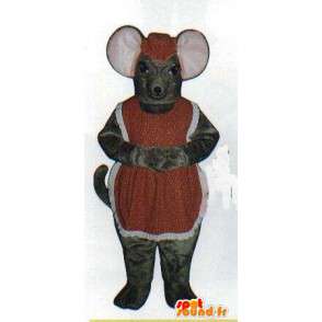 Mascot graue Maus im roten Schürze - MASFR007068 - Maus-Maskottchen