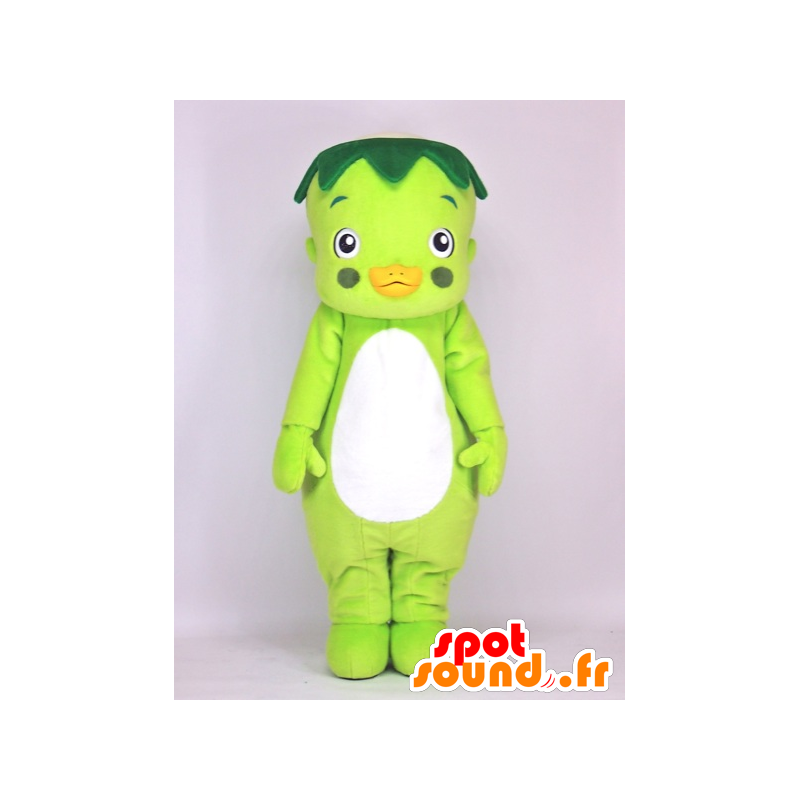 Mascotte d'oiseau vert et blanc avec une feuille d'arbre - MASFR27387 - Mascottes Yuru-Chara Japonaises