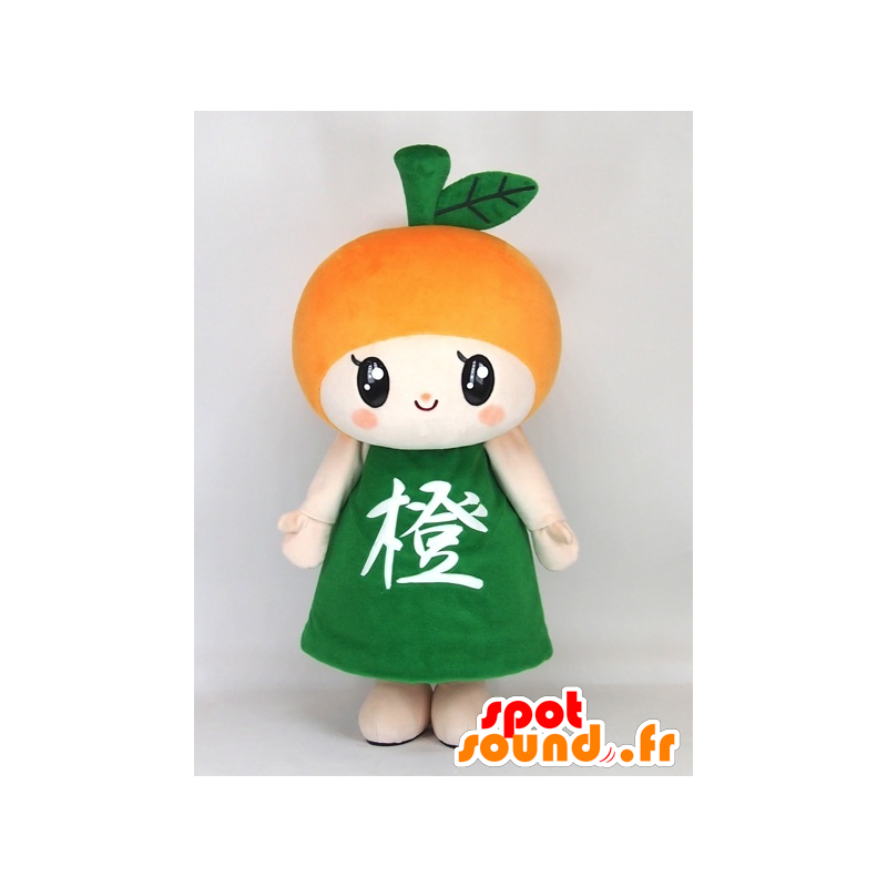 Mascotte de Daliang chan, orange géante, avec une robe verte - MASFR27396 - Mascottes Yuru-Chara Japonaises