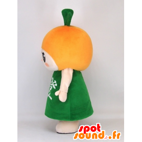 Daliang chan maskot, jätte orange, med en grön klänning -