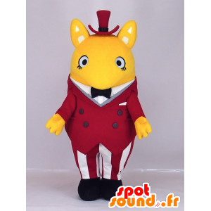 Katamatchi maskot, gul rotte klædt i et rødt kostume -