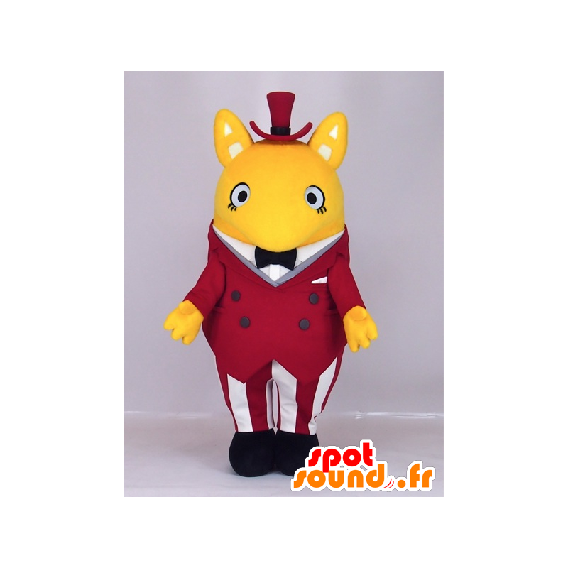 Mascot Katamatchi vestida rato amarelo em um terno vermelho - MASFR27400 - Yuru-Chara Mascotes japoneses