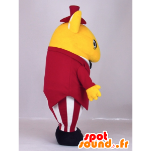 Katamatchi maskot, gul rotte klædt i et rødt kostume -