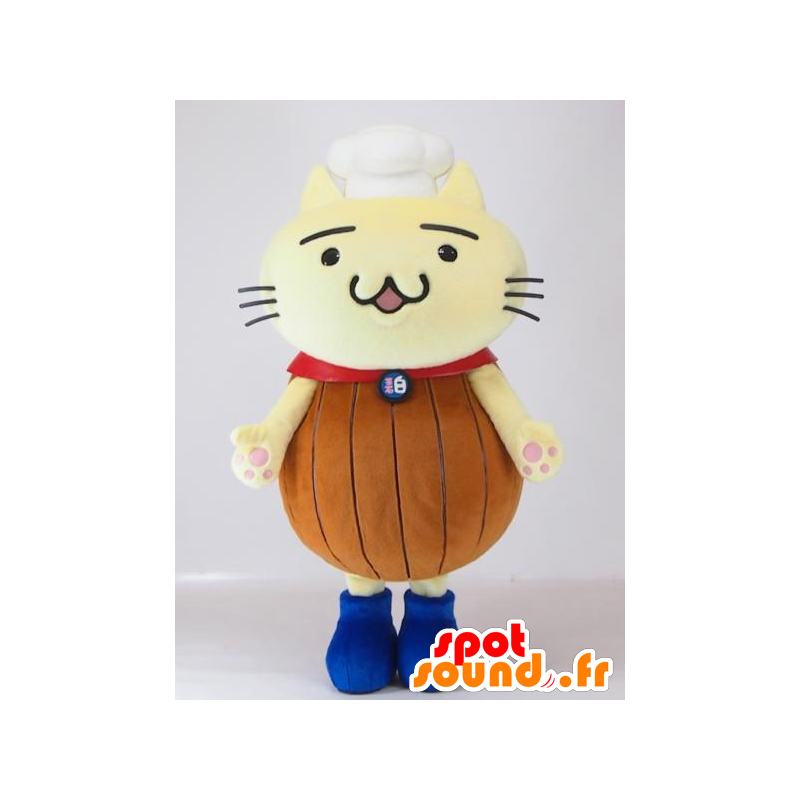 Mascotte de Shirojan, chat jaune et marron avec une toque - MASFR27405 - Mascottes Yuru-Chara Japonaises