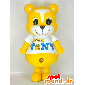 Teny maskot, gul och vit nallebjörn, väldigt söt och färgglad -