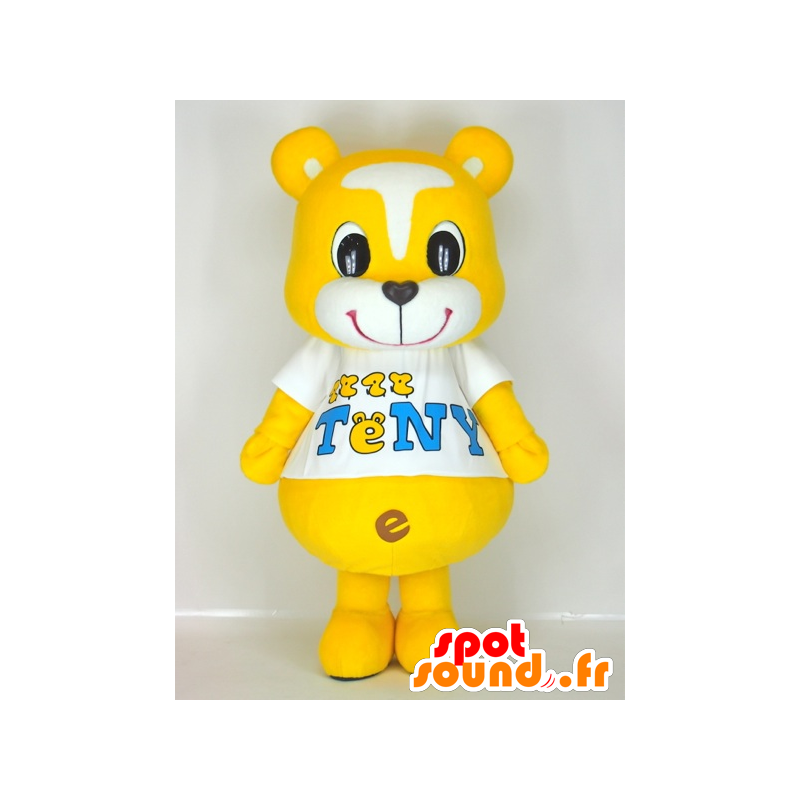 Mascotte de Teny, nounours jaune et blanc, très mignon et coloré - MASFR27406 - Mascottes Yuru-Chara Japonaises