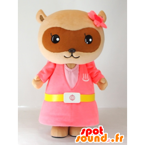 Mascot Yutapon vaaleanpunainen, pesukarhu pukeutunut pinkki - MASFR27408 - Mascottes Yuru-Chara Japonaises