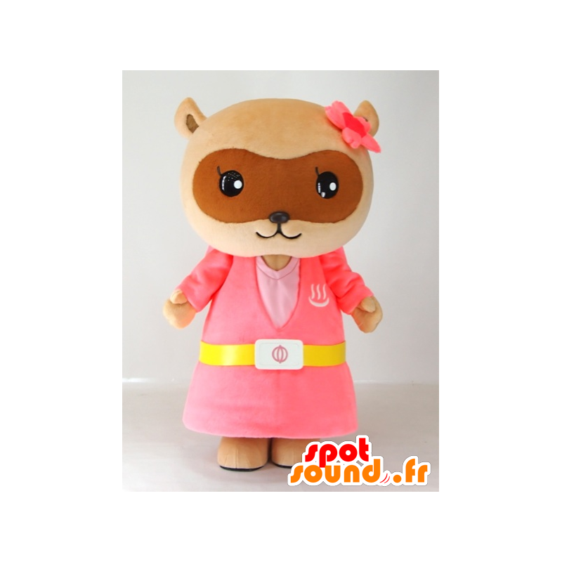 Mascotte de Yutapon pink, raton-laveur habillé en rose - MASFR27408 - Mascottes Yuru-Chara Japonaises