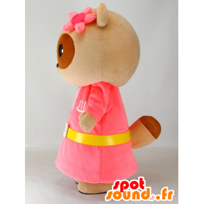 Maskot Yutapon růžová, mýval oblečený v růžové - MASFR27408 - Yuru-Chara japonské Maskoti