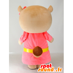 Yutapon maskotrosa, tvättbjörn klädd i rosa - Spotsound maskot